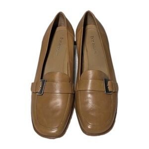 Enzo Angiolini Womens Shoes 9 M Brown Camel Leather Flat Loafers Buckle Slip On